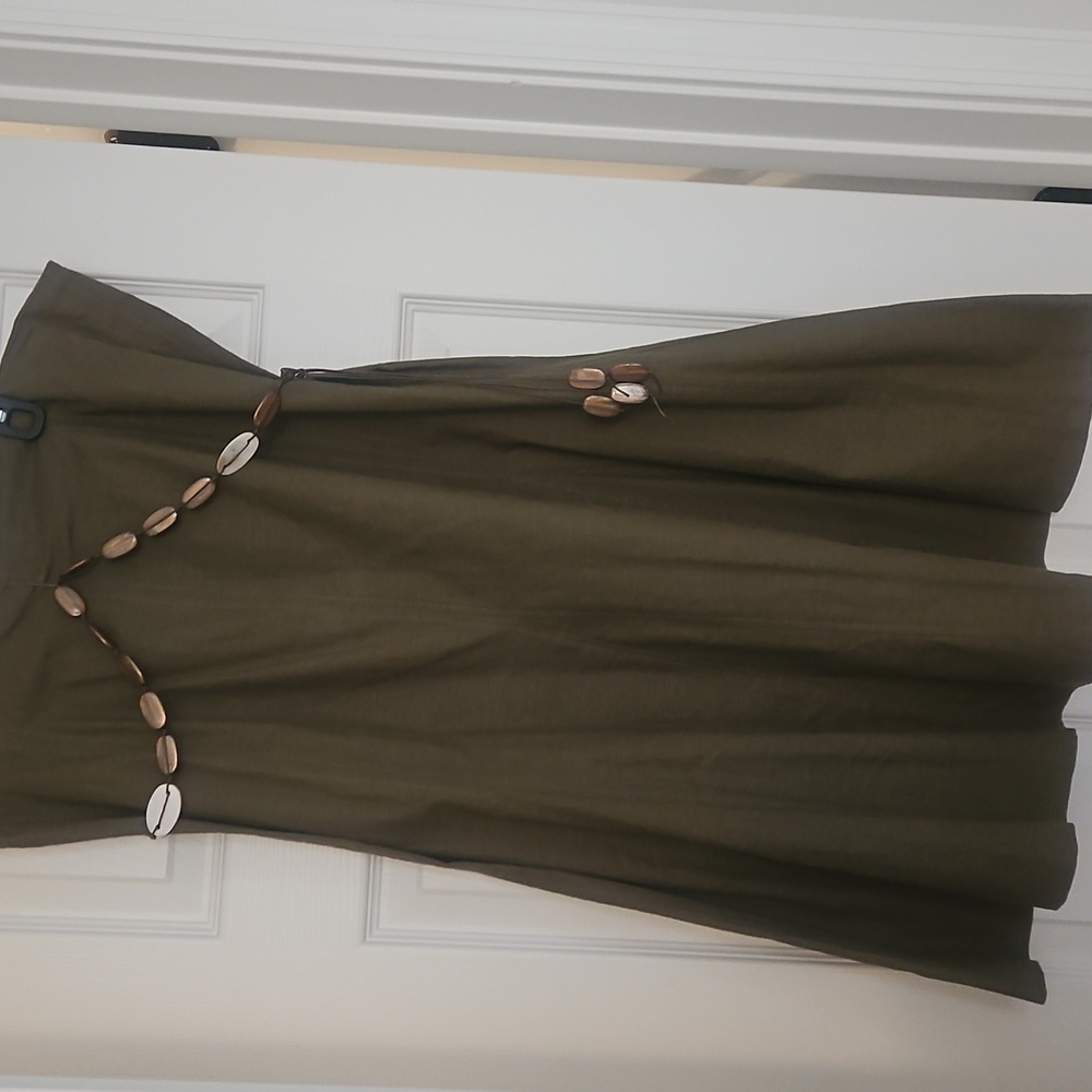 Olive Midi Skirt with Button Accents